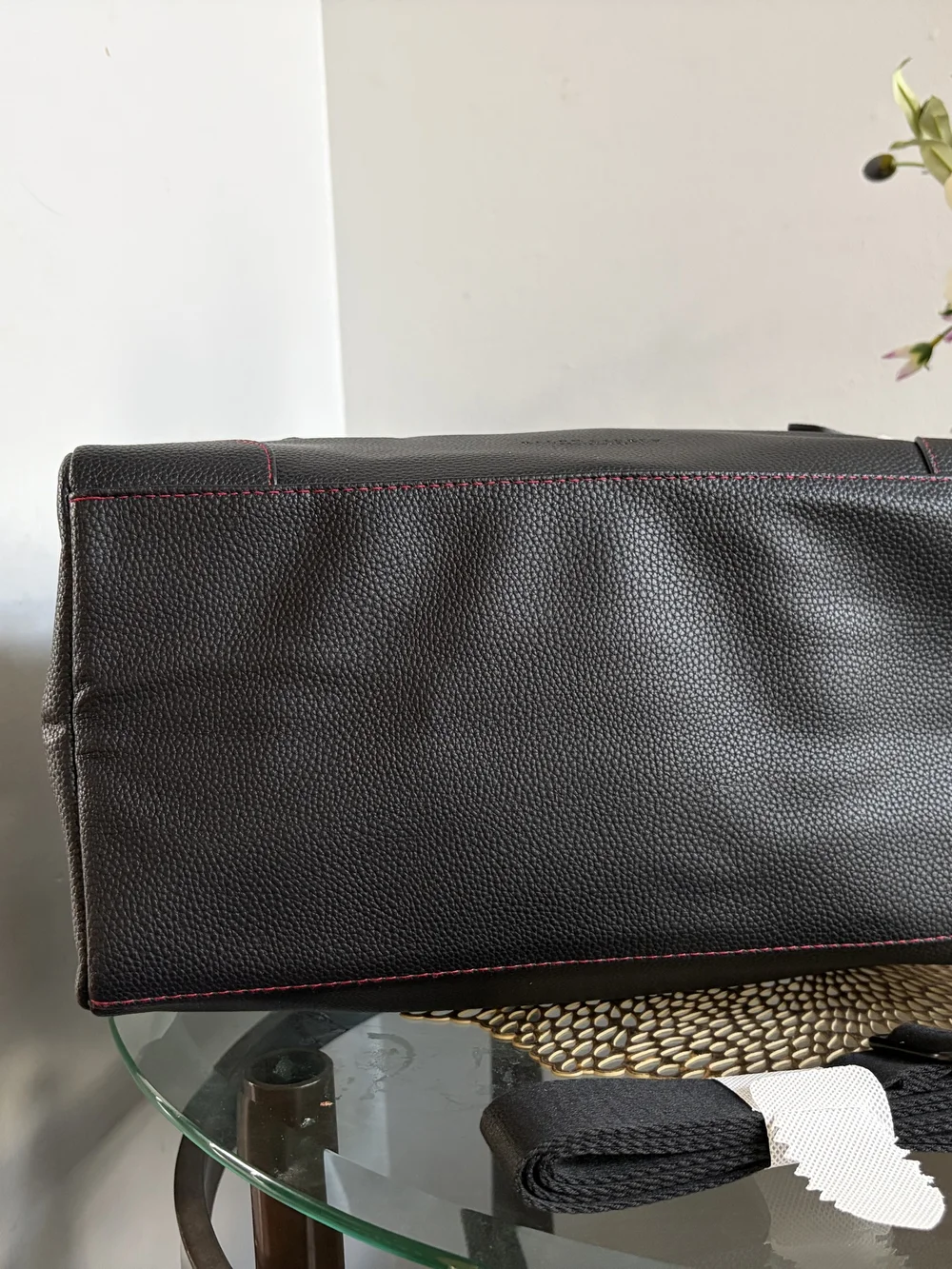 Ralph Lauren Black Leather Messenger with Red Logo Accent
